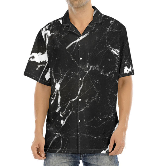 Black White Scratch Marble Print Aloha Shirt