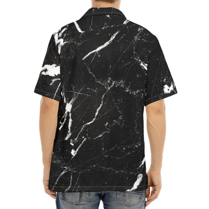 Black White Scratch Marble Print Aloha Shirt