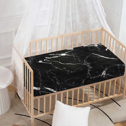 Black White Scratch Marble Print Baby Crib Sheet