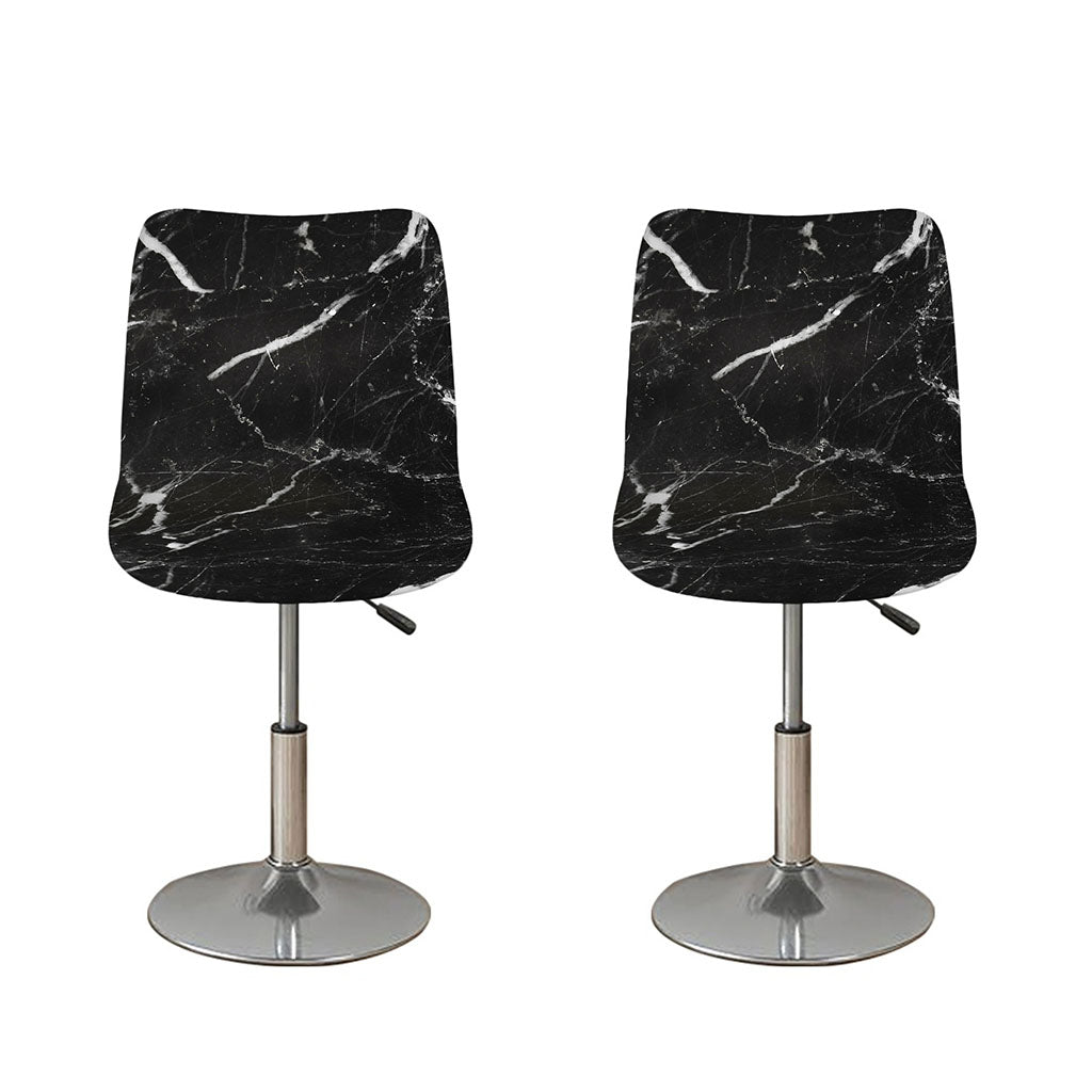 Black White Scratch Marble Print Bar Stool Covers