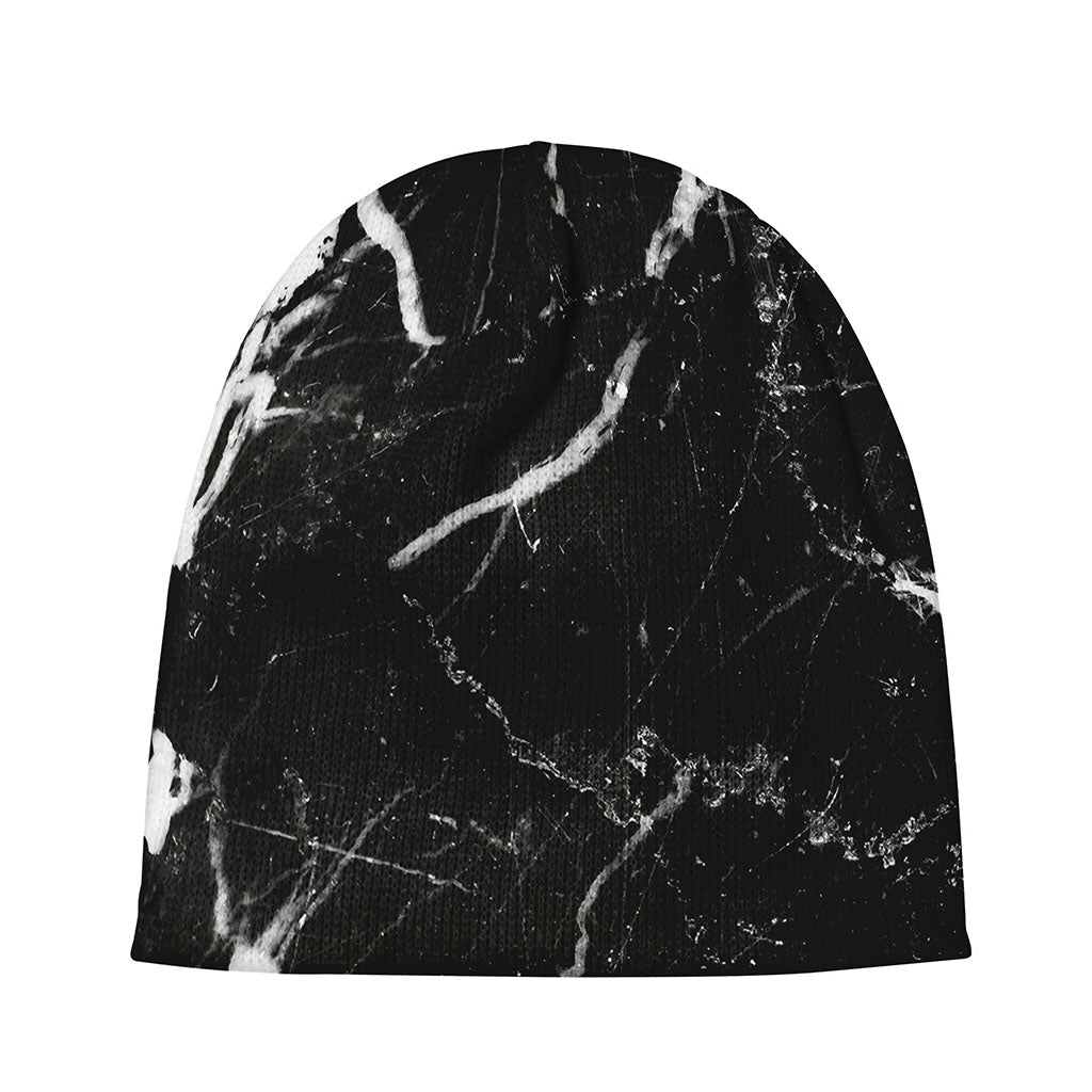 Black White Scratch Marble Print Beanie