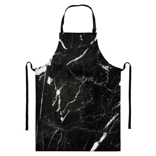 Black White Scratch Marble Print Bib Apron With Pocket