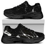 Black White Scratch Marble Print Black Chunky Shoes