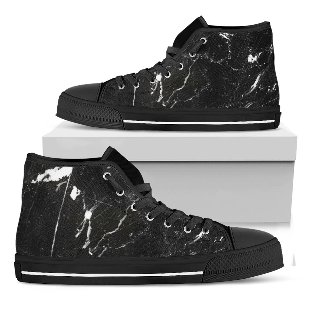 Black White Scratch Marble Print Black High Top Sneakers