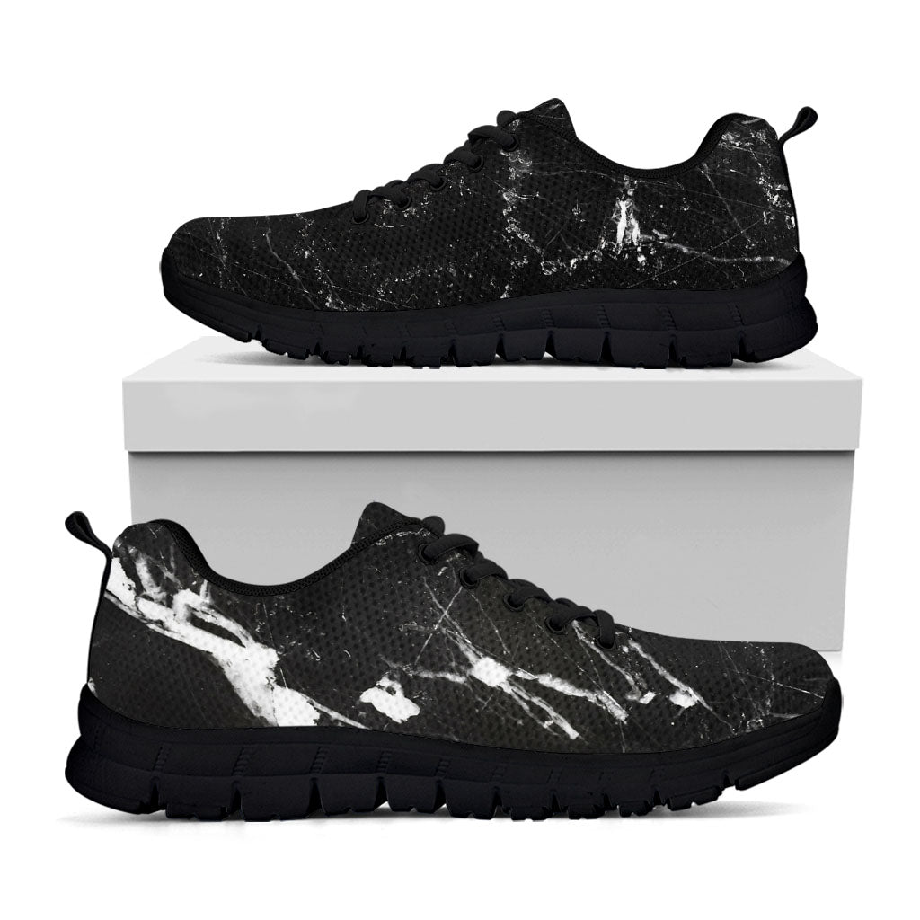 Black White Scratch Marble Print Black Running Shoes