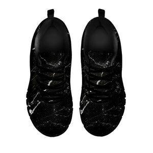 Black White Scratch Marble Print Black Running Shoes