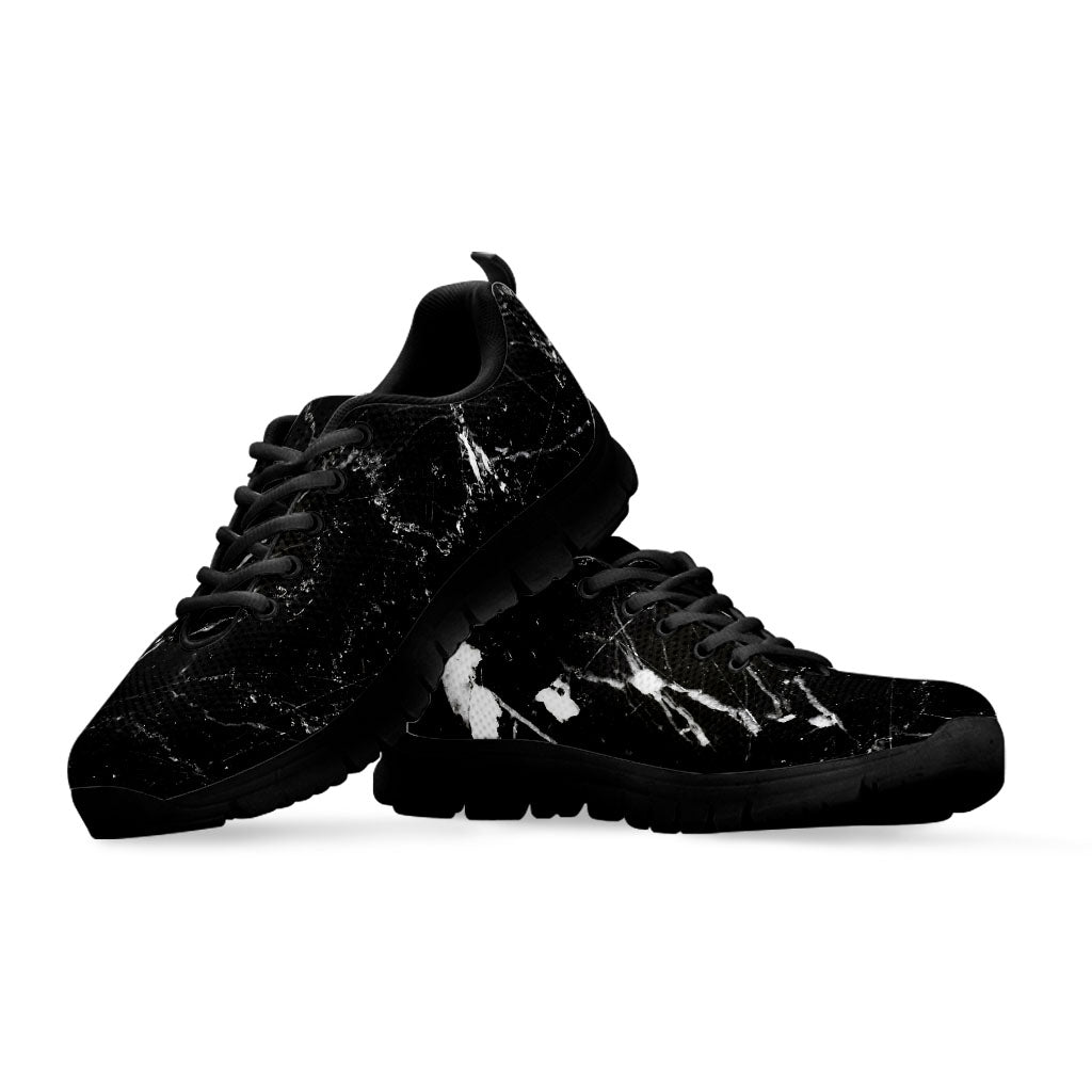 Black White Scratch Marble Print Black Running Shoes