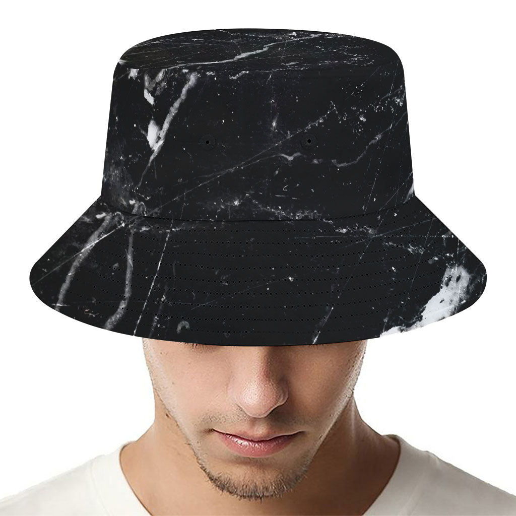 Black White Scratch Marble Print Bucket Hat