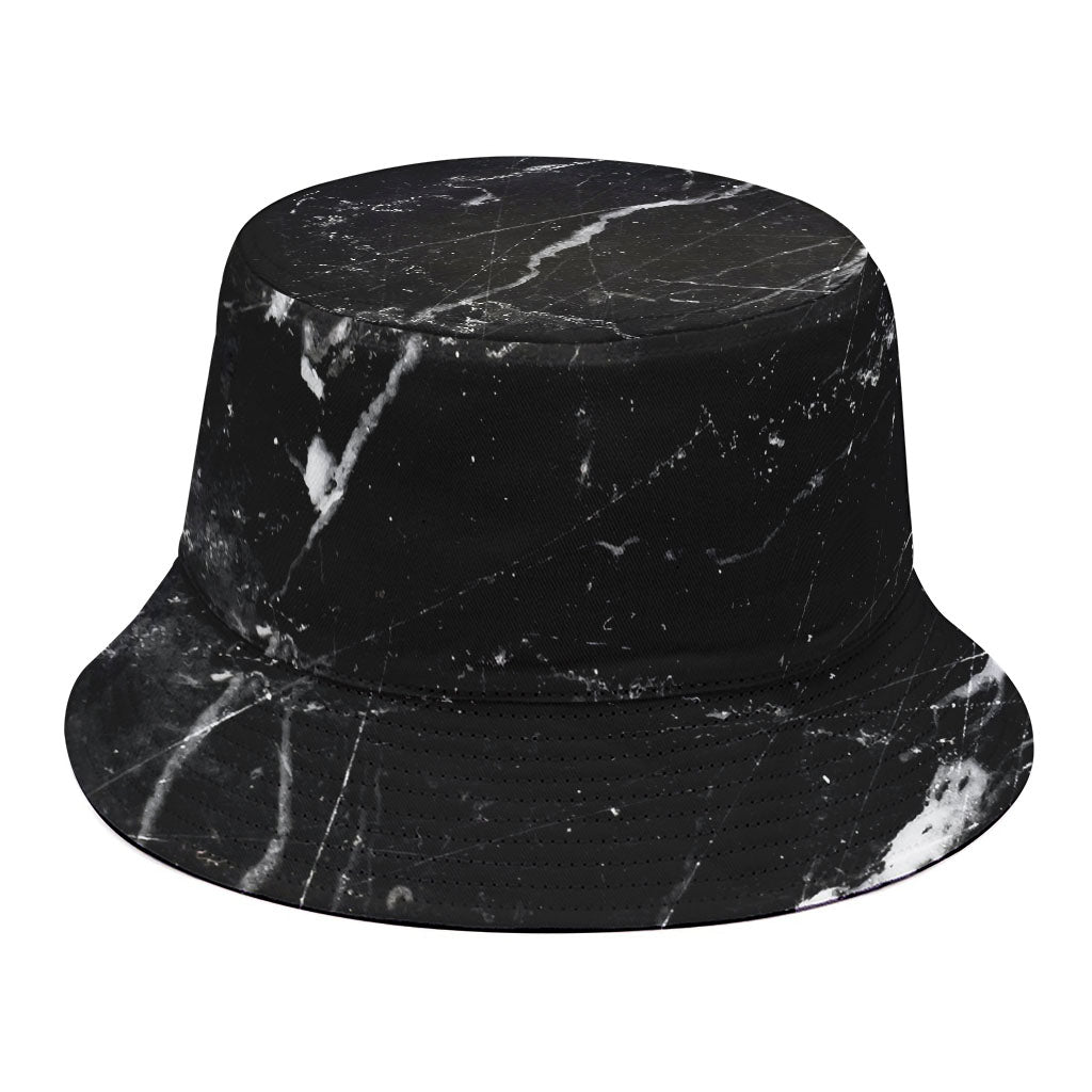Black White Scratch Marble Print Bucket Hat