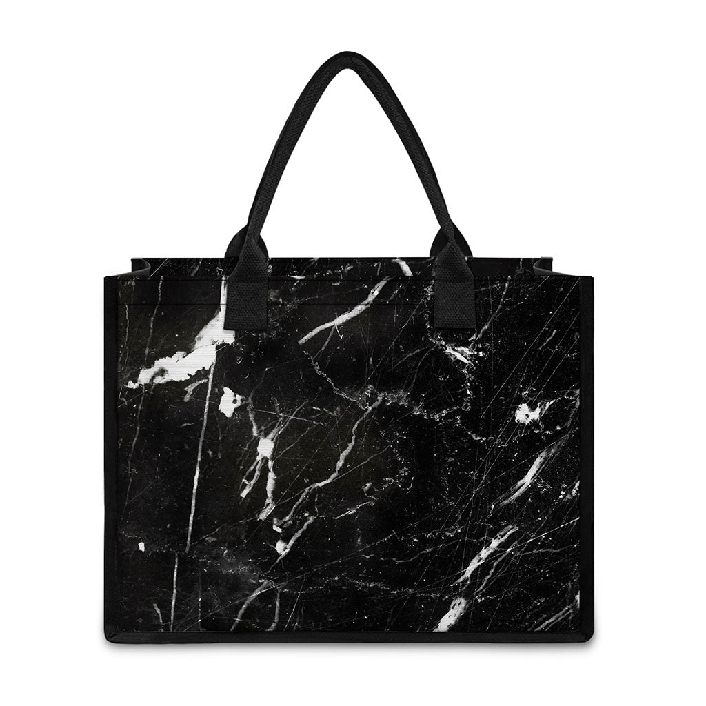 Black White Scratch Marble Print Canvas Tote Bag