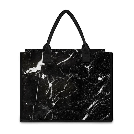 Black White Scratch Marble Print Canvas Tote Bag