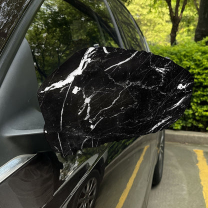 Black White Scratch Marble Print Car Side Mirror Covers