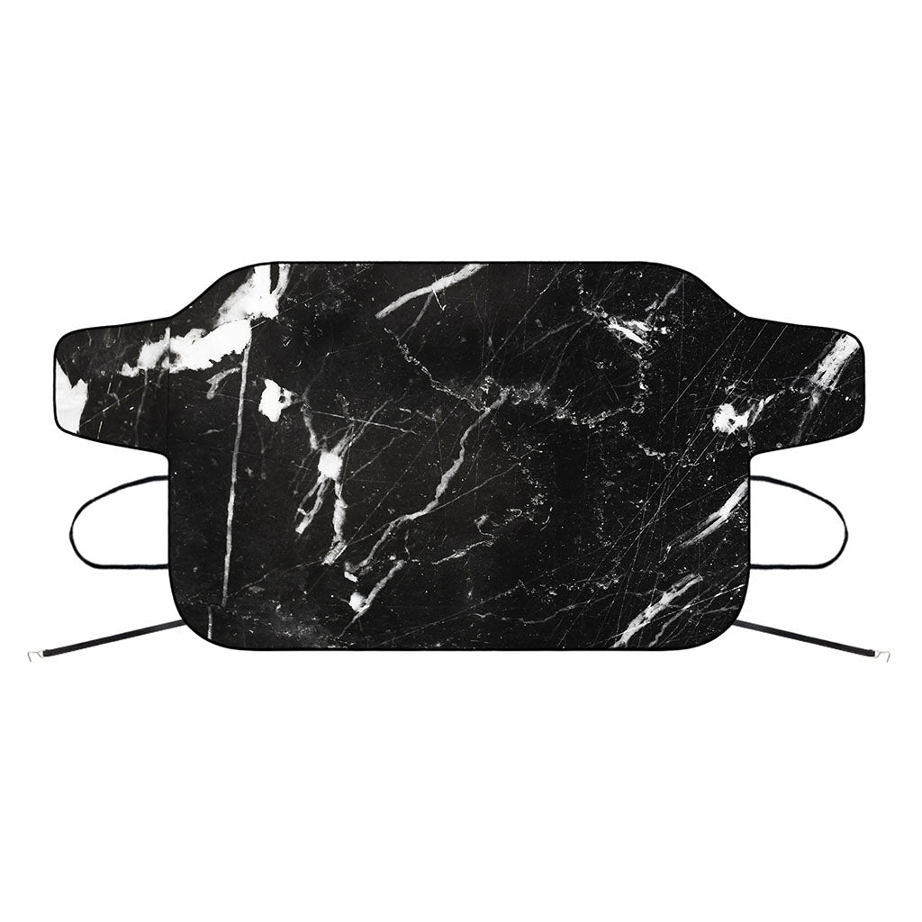 Black White Scratch Marble Print Car Windshield Snow Cover