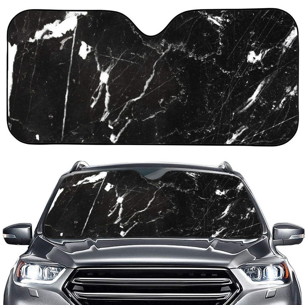 Black White Scratch Marble Print Car Windshield Sun Shade