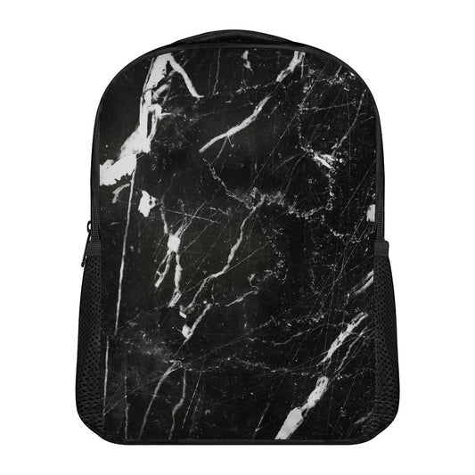 Black White Scratch Marble Print Casual Backpack