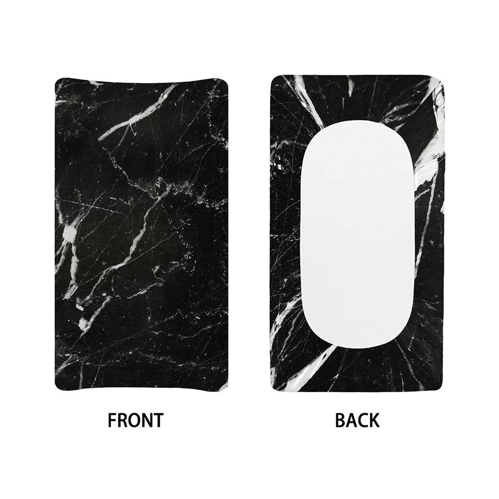 Black White Scratch Marble Print Changing Pad Cover