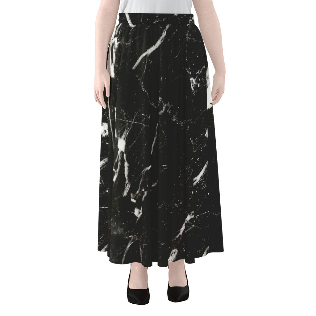 Black White Scratch Marble Print Chiffon Maxi Skirt