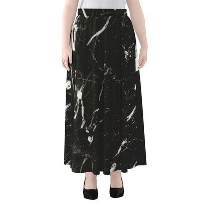 Black White Scratch Marble Print Chiffon Maxi Skirt