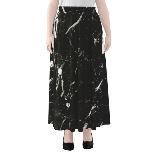 Black White Scratch Marble Print Chiffon Maxi Skirt