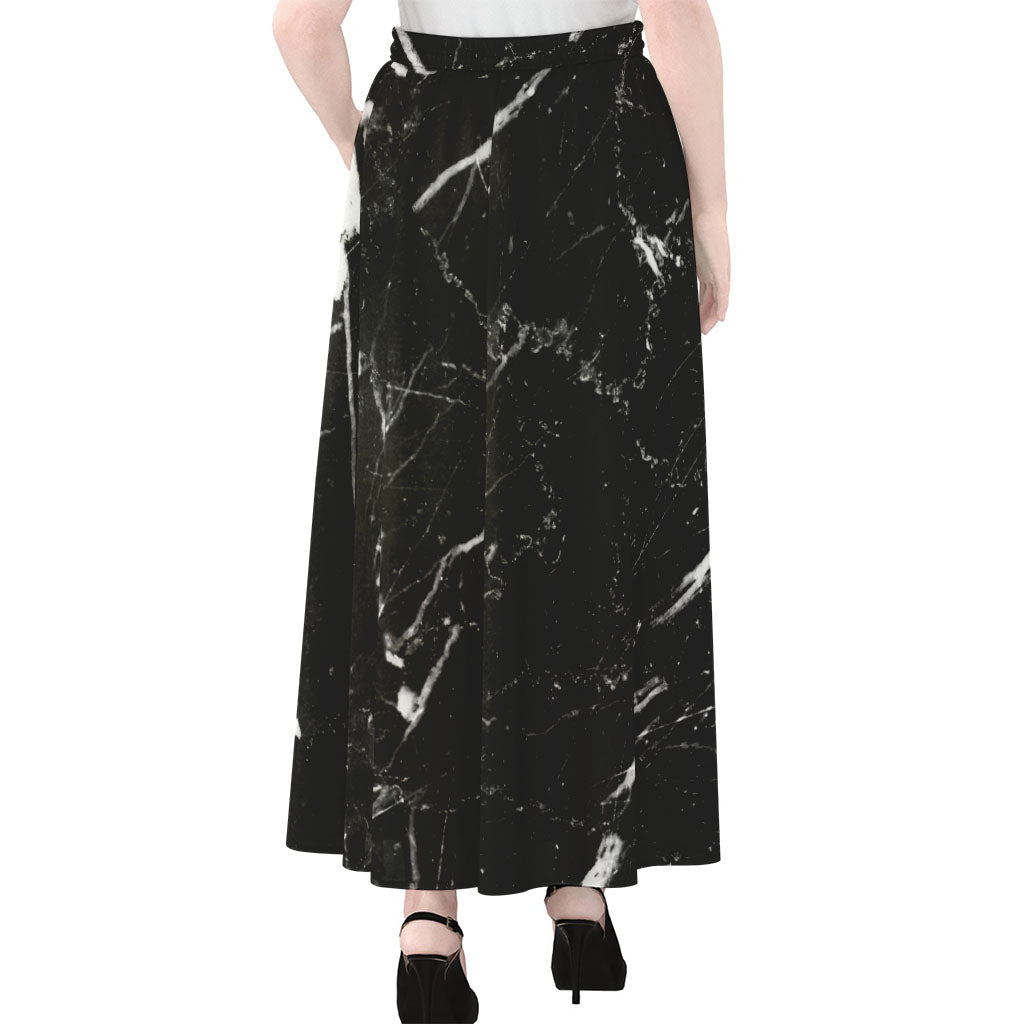 Black White Scratch Marble Print Chiffon Maxi Skirt
