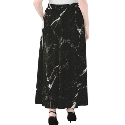 Black White Scratch Marble Print Chiffon Maxi Skirt