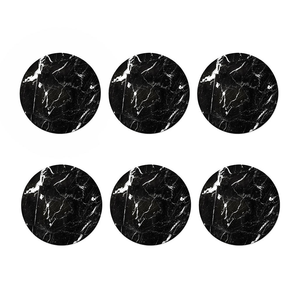 Black White Scratch Marble Print Coaster Set