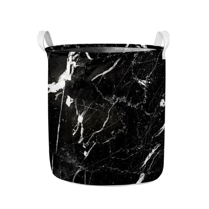 Black White Scratch Marble Print Collapsible Laundry Basket