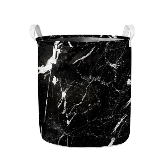 Black White Scratch Marble Print Collapsible Laundry Basket