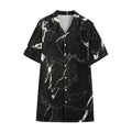 Black White Scratch Marble Print Cotton Hawaiian Shirt