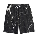 Black White Scratch Marble Print Cotton Shorts