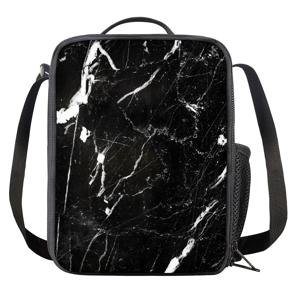 Black White Scratch Marble Print Crossbody Lunch Bag