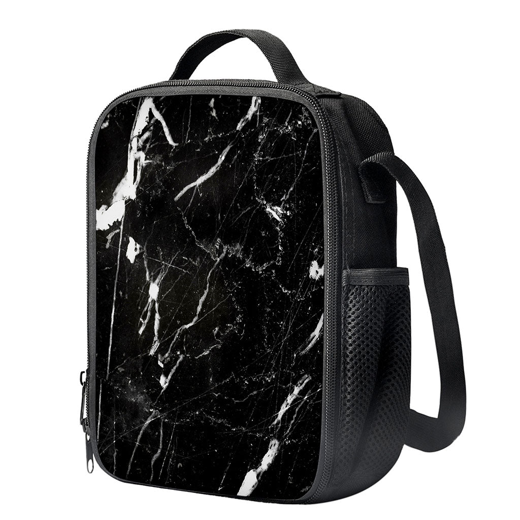 Black White Scratch Marble Print Crossbody Lunch Bag
