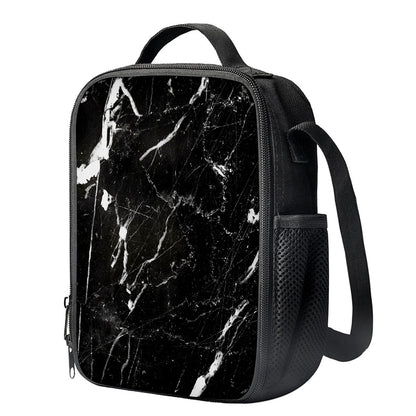 Black White Scratch Marble Print Crossbody Lunch Bag