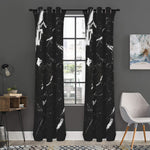 Black White Scratch Marble Print Curtain