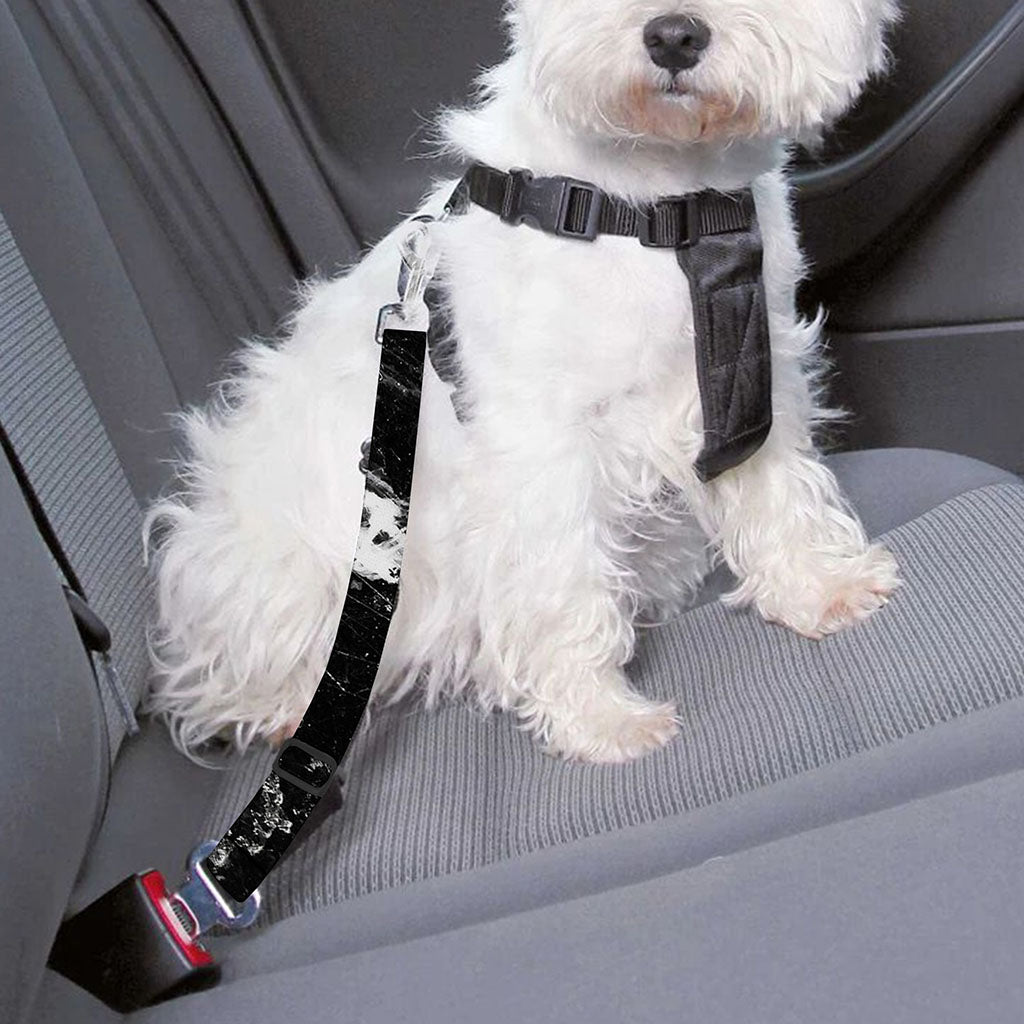 Black White Scratch Marble Print Dog Seat Belt