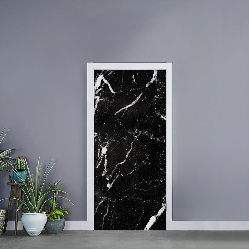 Black White Scratch Marble Print Door Sticker