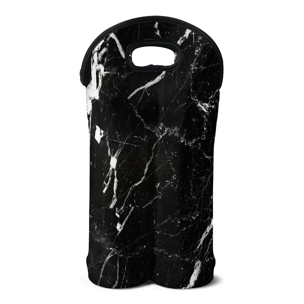 Black White Scratch Marble Print Double Neoprene Wine Tote