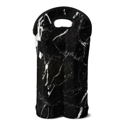 Black White Scratch Marble Print Double Neoprene Wine Tote