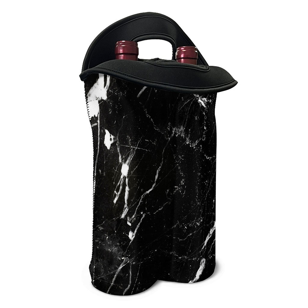 Black White Scratch Marble Print Double Neoprene Wine Tote