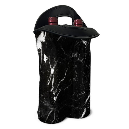 Black White Scratch Marble Print Double Neoprene Wine Tote