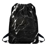 Black White Scratch Marble Print Drawstring Backpack