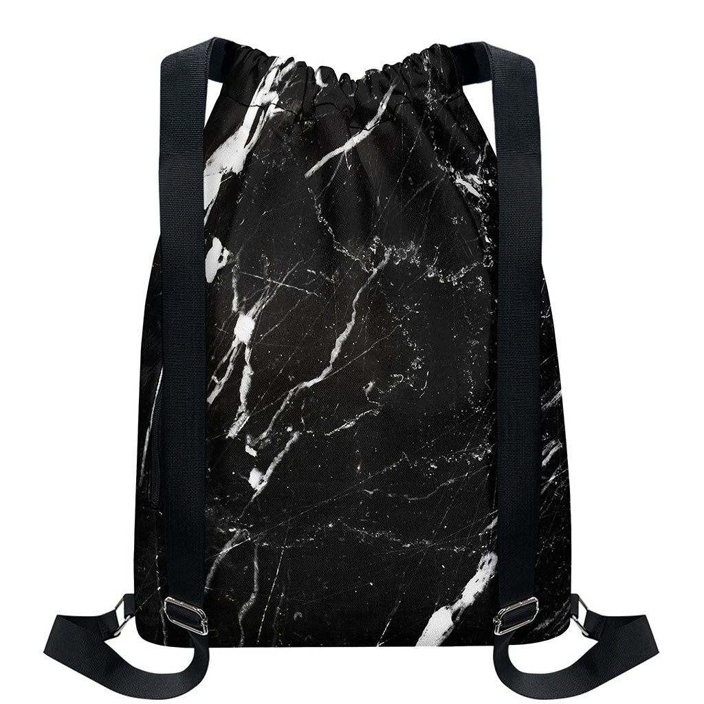 Black White Scratch Marble Print Drawstring Backpack