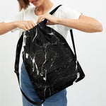 Black White Scratch Marble Print Drawstring Backpack
