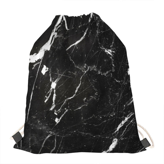 Black White Scratch Marble Print Drawstring Bag