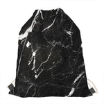 Black White Scratch Marble Print Drawstring Bag
