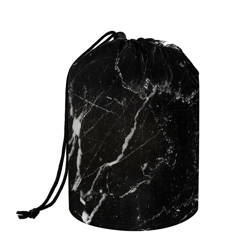 Black White Scratch Marble Print Drawstring Makeup Bag