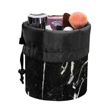 Black White Scratch Marble Print Drawstring Makeup Bag