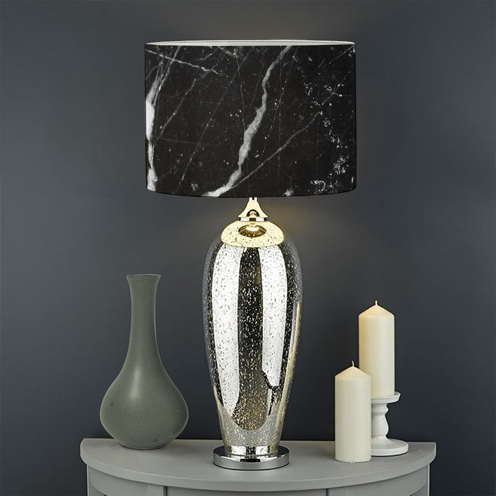 Black White Scratch Marble Print Drum Lamp Shade