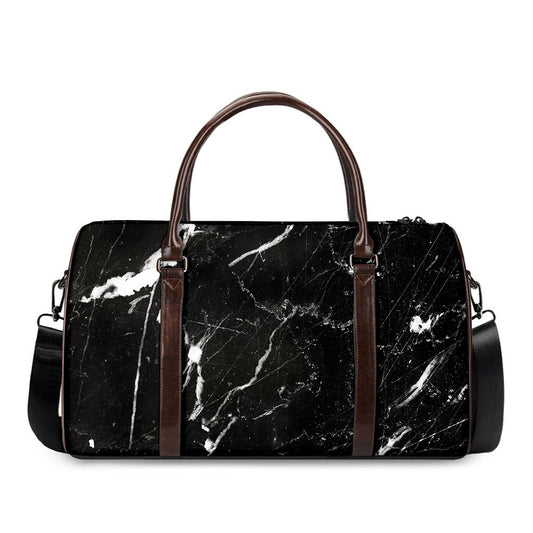 Black White Scratch Marble Print Duffle Bag