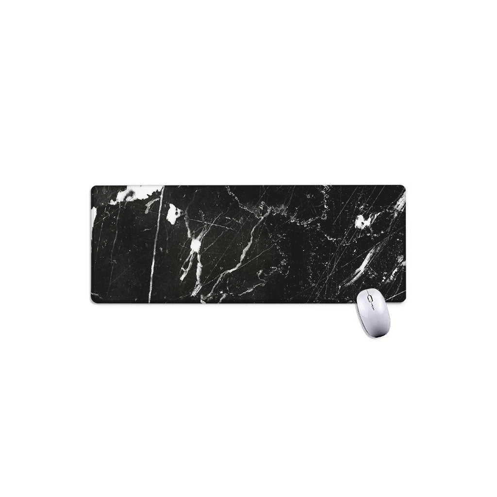 Black White Scratch Marble Print Extended Mouse Pad